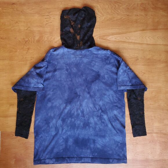 Furst of a Kind T Shirt Blue Eagle American Flag Black Lace LS Hood Upcycled - Picture 9 of 12